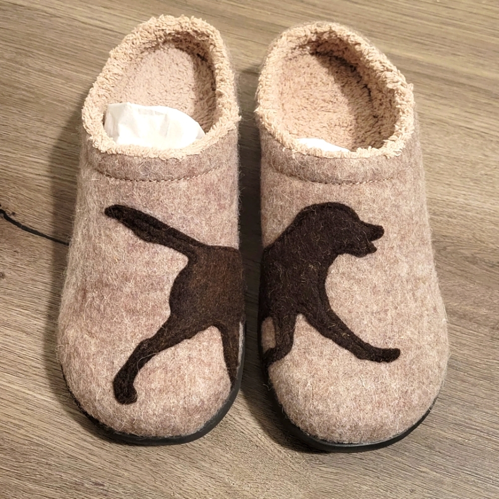 L.L. Bean Dog Slippers, Size 8, Taupe & Chocolate